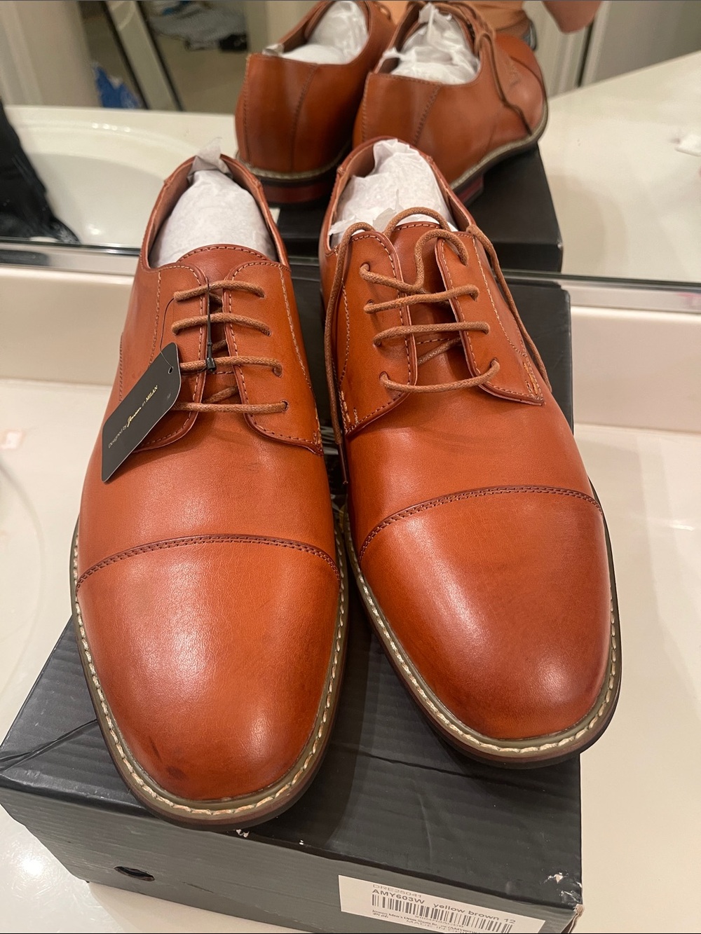 Men's Leather Cap-Toe Derbys in Cognac Tan